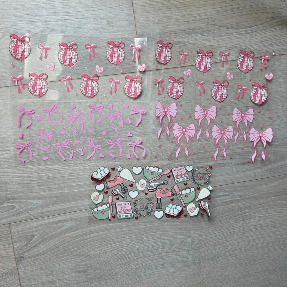 Bundle of 5 UV dtf cured resin for cup wraps baking pink bows disco balls